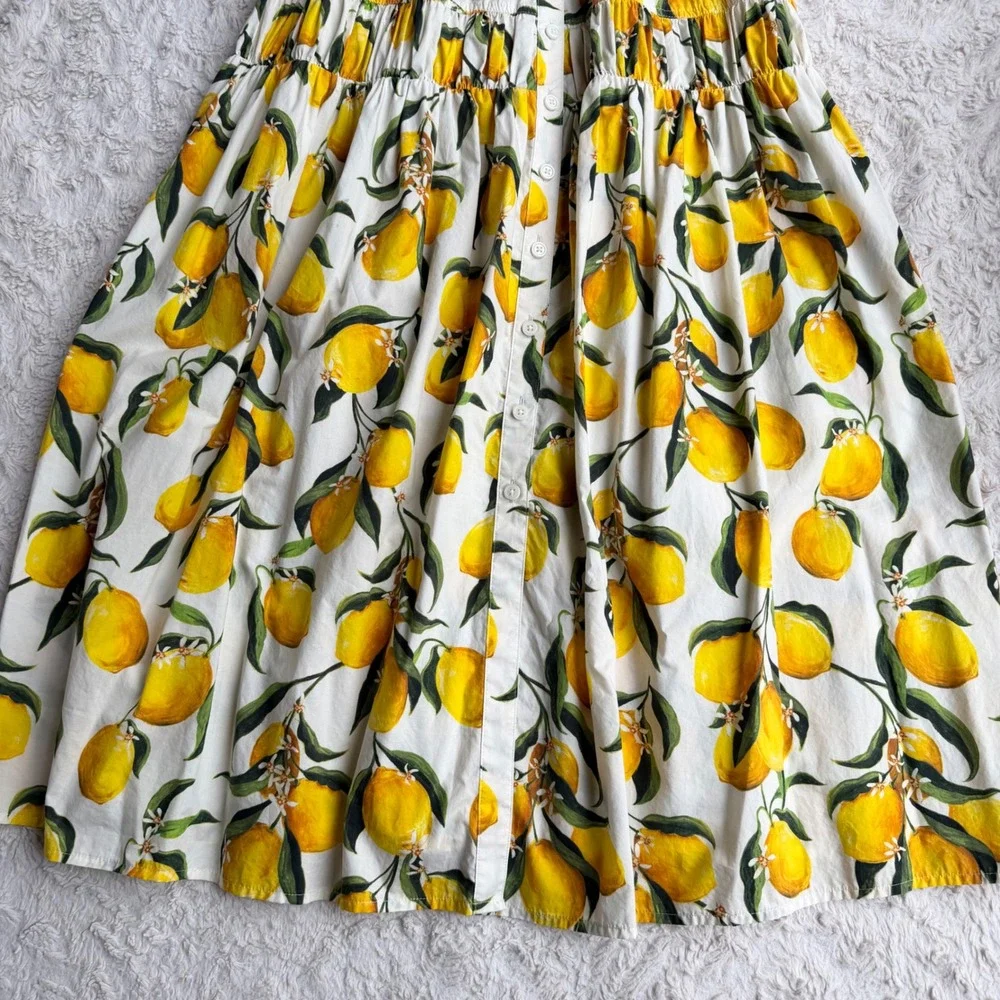 J.Crew Lemon Print Limoncello Dress Regenerative Cotton Button Midi CA663 0 - Picture 8 of 12